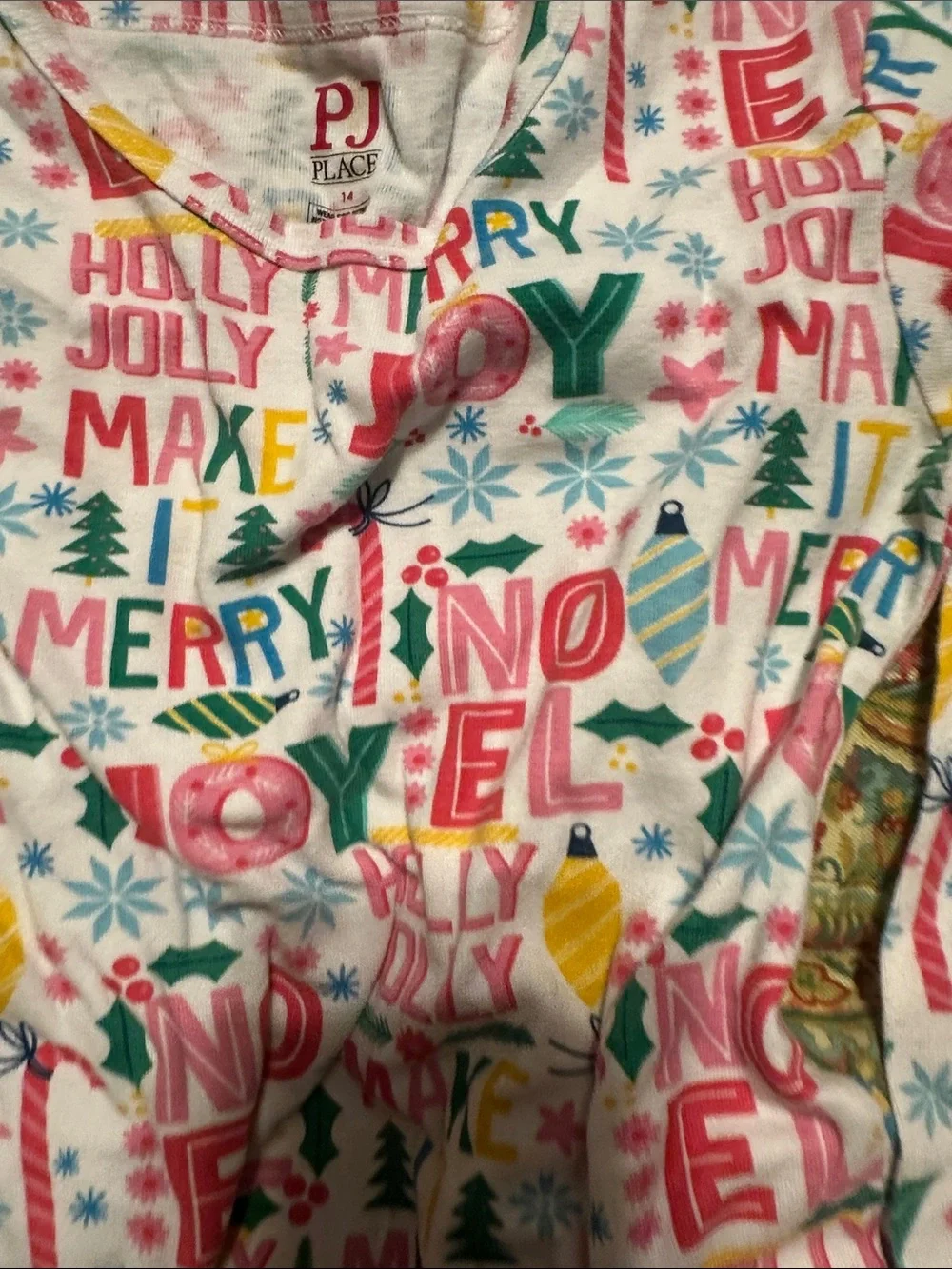 Place Girls' White Holiday Word-Print Pajama Set with Pink & Green Accents